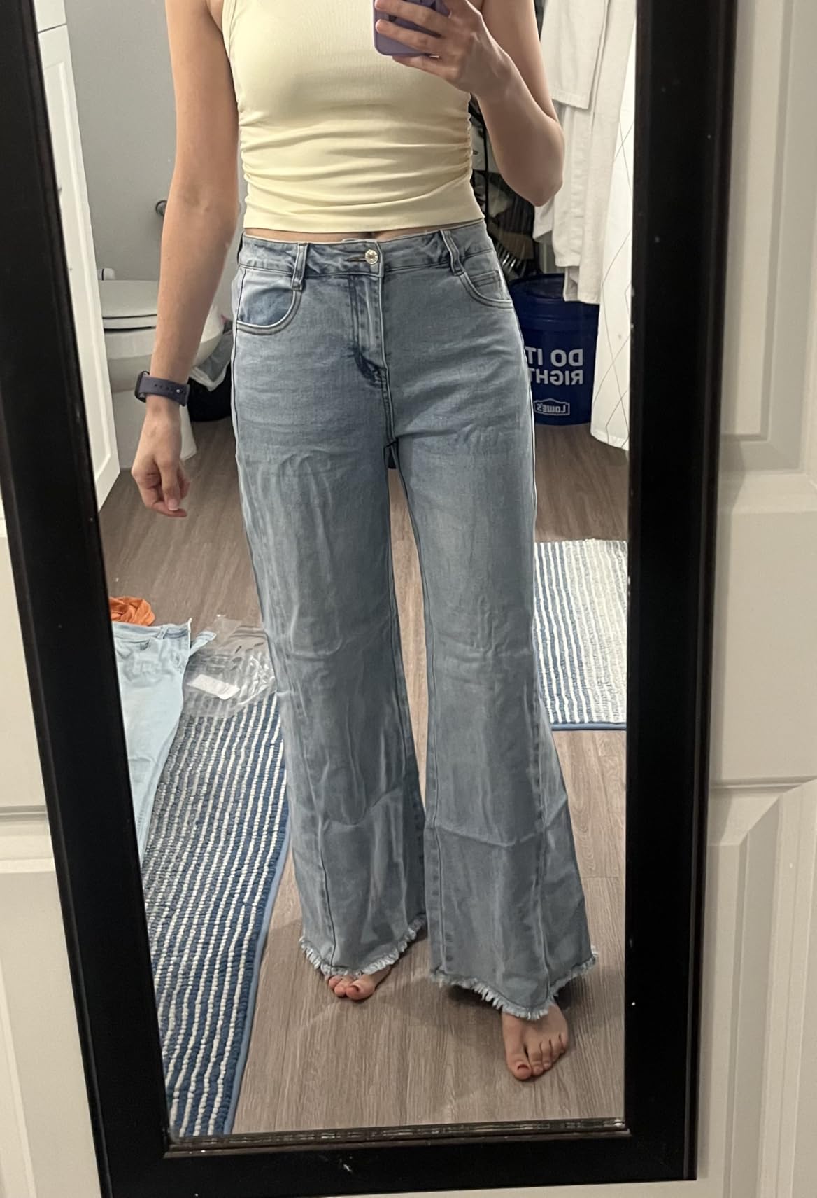 Trendy Queen Women's Wide Leg Jeans, Relaxed Loose Straight Leg with Raw Hem, Comfort Denim Pants customer photo 2