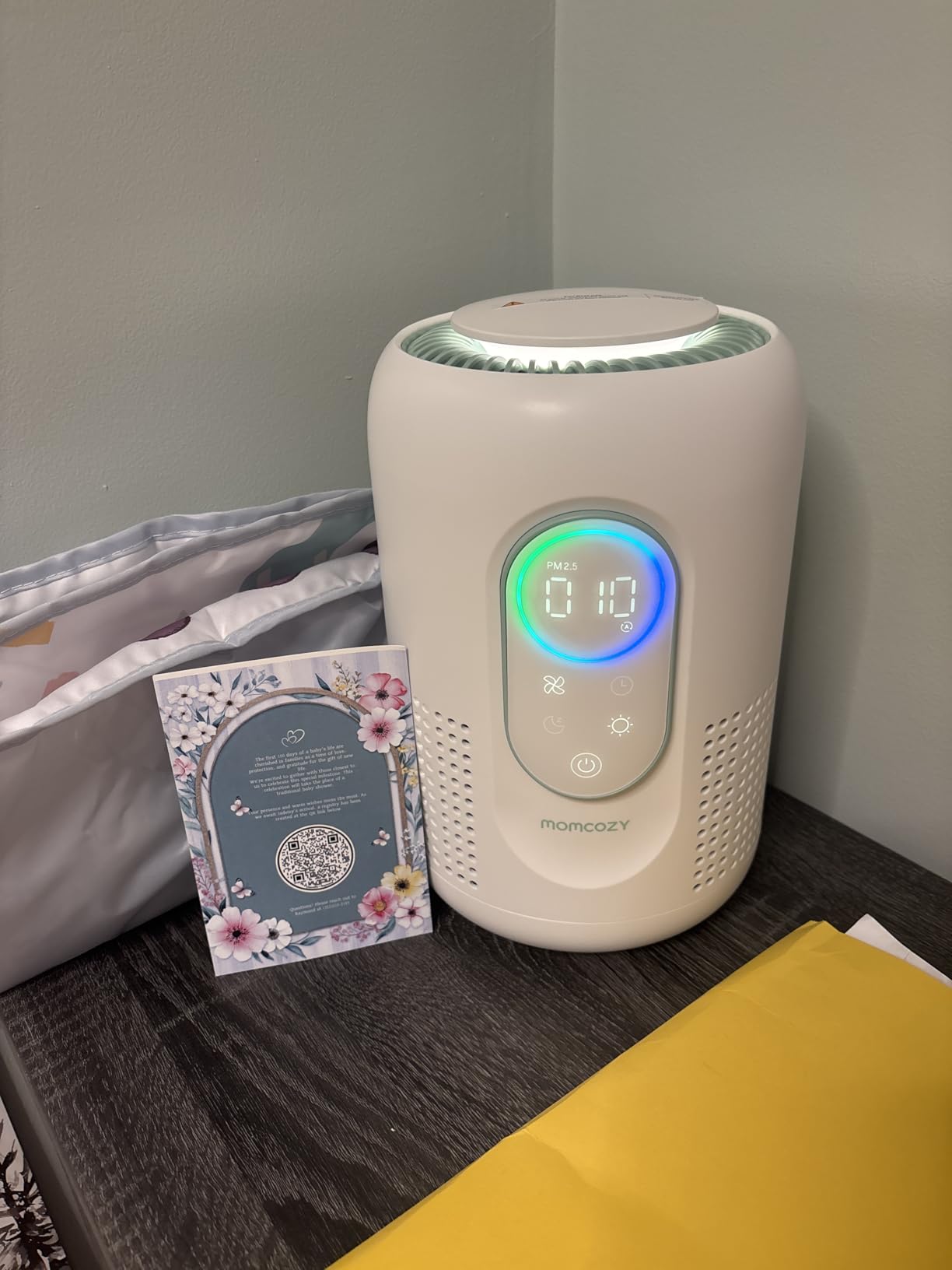 Momcozy Air Purifier for Home Bedroom Nursery, 4-in-1 Filter Baby Purifier with H13 HEPA & Carbon, Real-time PM2.5 Air Monitor, 4 Fan Speeds, 21dB Sleep Mode & Dimmable Night Light, for Home Pets Baby customer photo 1