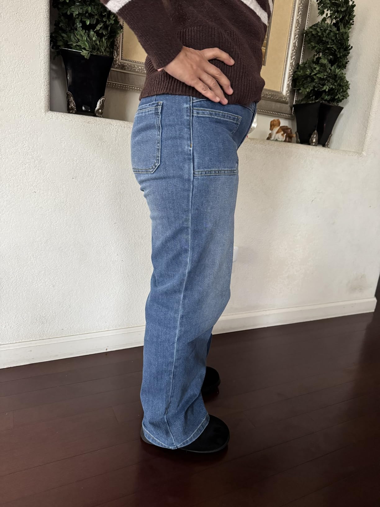 Arach&Cloz Womens Lyocell Cotton Denim Adjustable Waist Stretchy Wide Leg Jeans customer photo 1