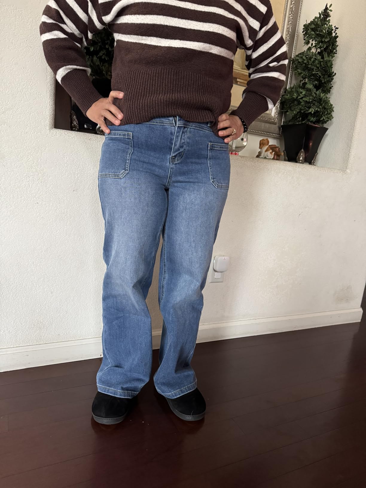 Arach&Cloz Womens Lyocell Cotton Denim Adjustable Waist Stretchy Wide Leg Jeans customer photo 2