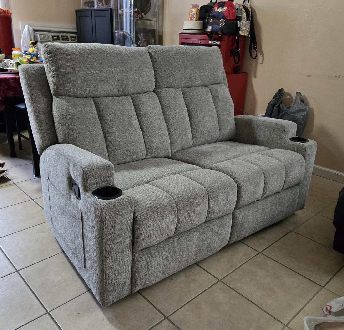 CANMOV Manual Recliner Sofa Set, Fabric Home Theater Seating with Side Pockets and Cup Holders, 2 Seat Reclining Couch for Living Room, Office, Dark Grey customer photo 1