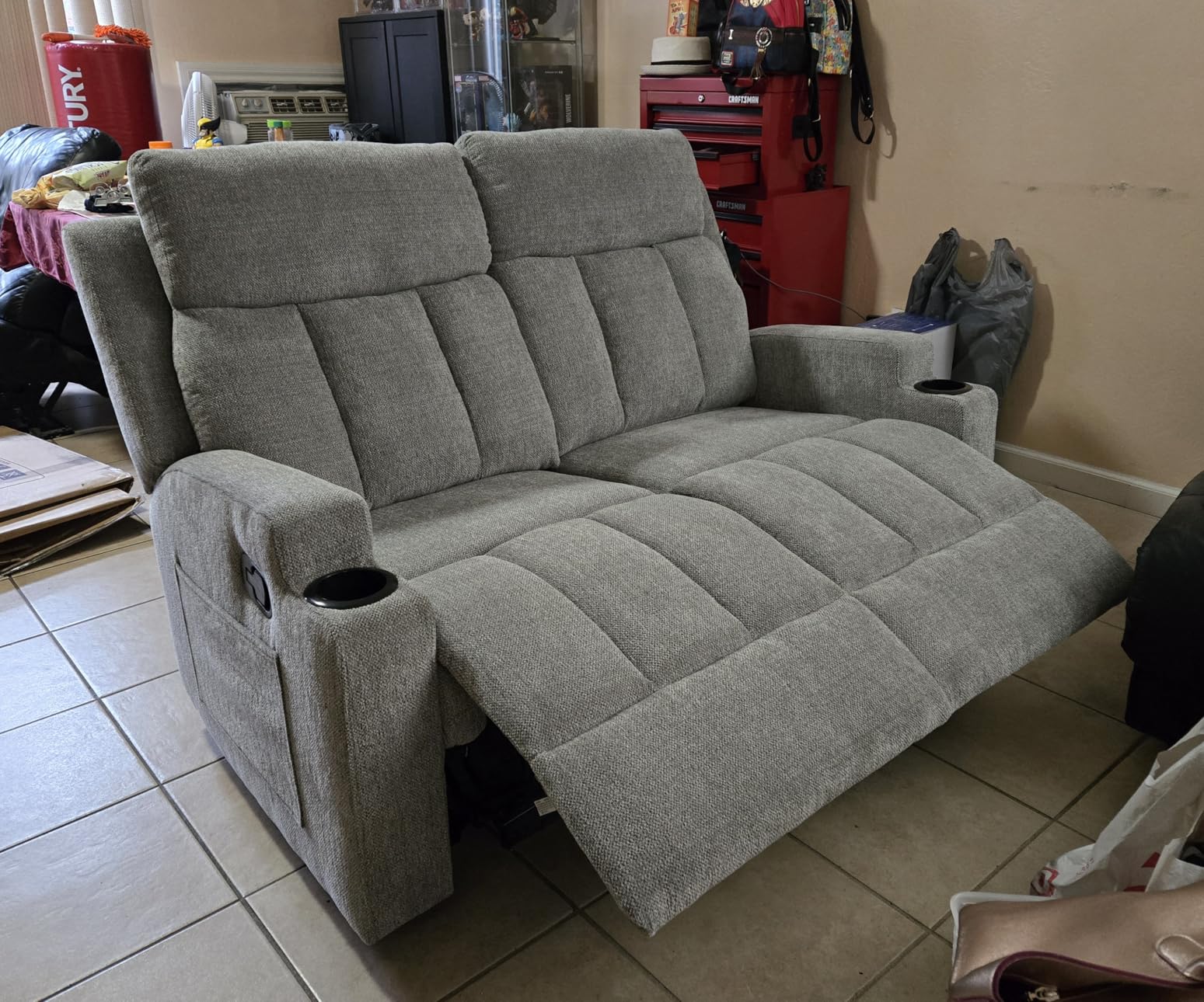 CANMOV Manual Recliner Sofa Set, Fabric Home Theater Seating with Side Pockets and Cup Holders, 2 Seat Reclining Couch for Living Room, Office, Dark Grey customer photo 2