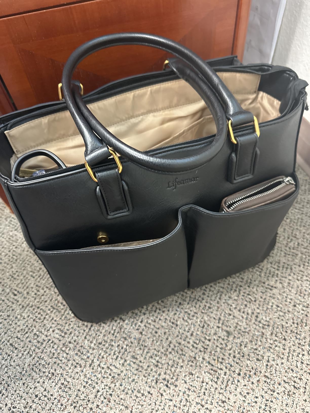 Laptop Tote Bag for Women, Leather Work Tote with Padded Laptop Compartment, Cup Holder, Office Computer Briefcase customer photo 1