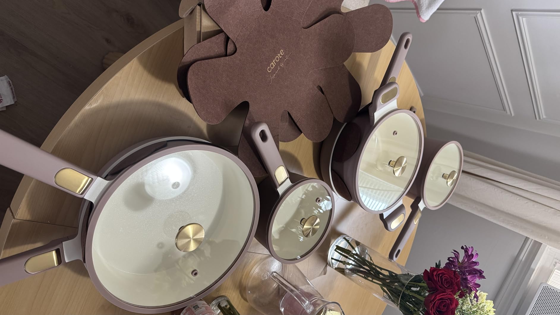 CAROTE Ceramic Cookware Set Nonstick, 14pcs Pots and Pans Set Nonstick, Non-Toxic & PFAS-Free, Dishwasher, RV/Camping Cookware Set, Cooking Pots with Lids, Light Taupe customer photo 2