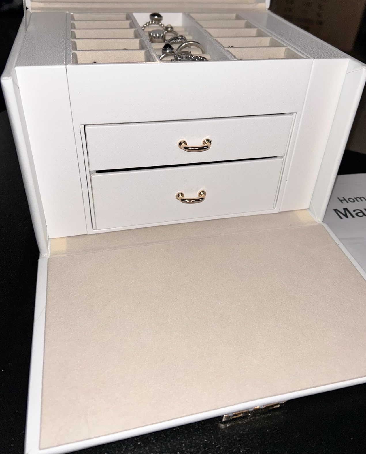 Homde Mothers Day Gifts Girls Jewelry Box with Lock: 3 Layer Organizer with Mirror - Necklace Ring Earring Storage for Dresser - Women Gifts for Birthday & Return (White) customer photo 1