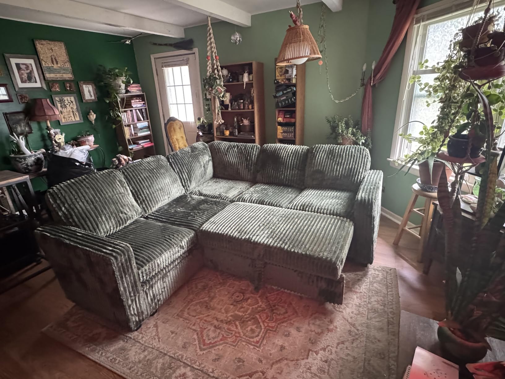 HONBAY Modular Sectional Sleeper Sofa with Pull Out Bed, Corduroy U Shaped Couch with Storage, Sectional Couches for Living Room, Green customer photo 1