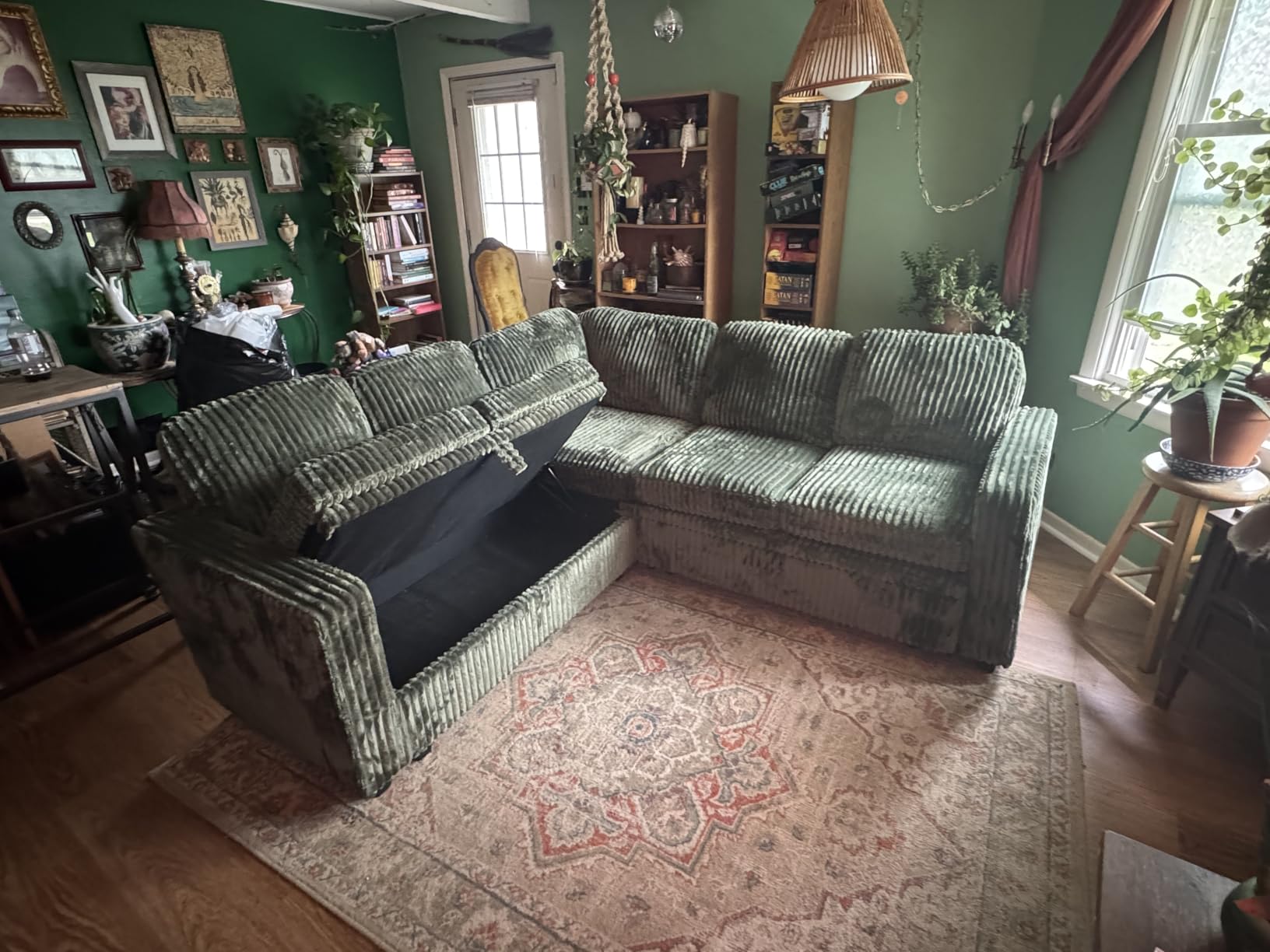 HONBAY Modular Sectional Sleeper Sofa with Pull Out Bed, Corduroy U Shaped Couch with Storage, Sectional Couches for Living Room, Green customer photo 2