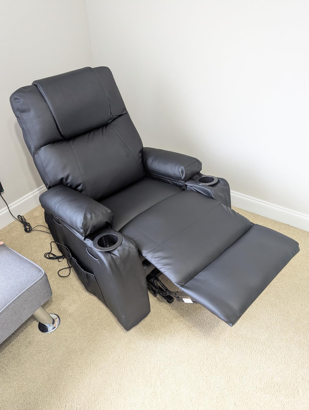 Brage Living Power Lift Recliner Chair for Elderly with Massage & Heat, PU Leather Electric Recliner with USB Charge Port, 160° Adjustable Recline, Stand Assist, Remote Control, Cup Holders (Black) customer photo 2