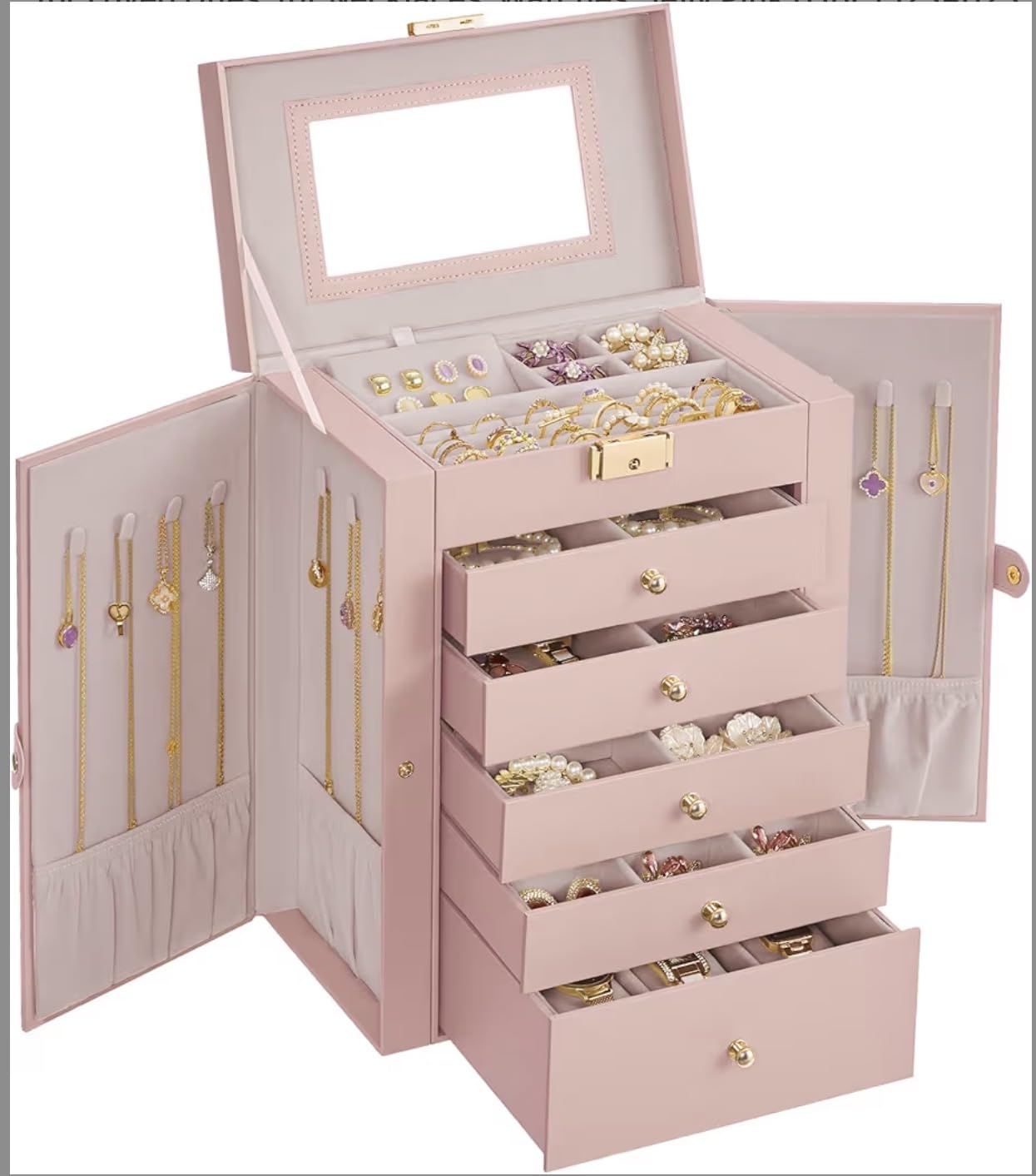 SONGMICS 6-Layer Jewelry Box Organizer with 5 Drawers, Jewelry Storage Case with Lock and Mirror, Large Storage Capacity, Gift for Loved Ones, for Necklaces, Watches, Sage Green UJBC152CE01S customer photo 1