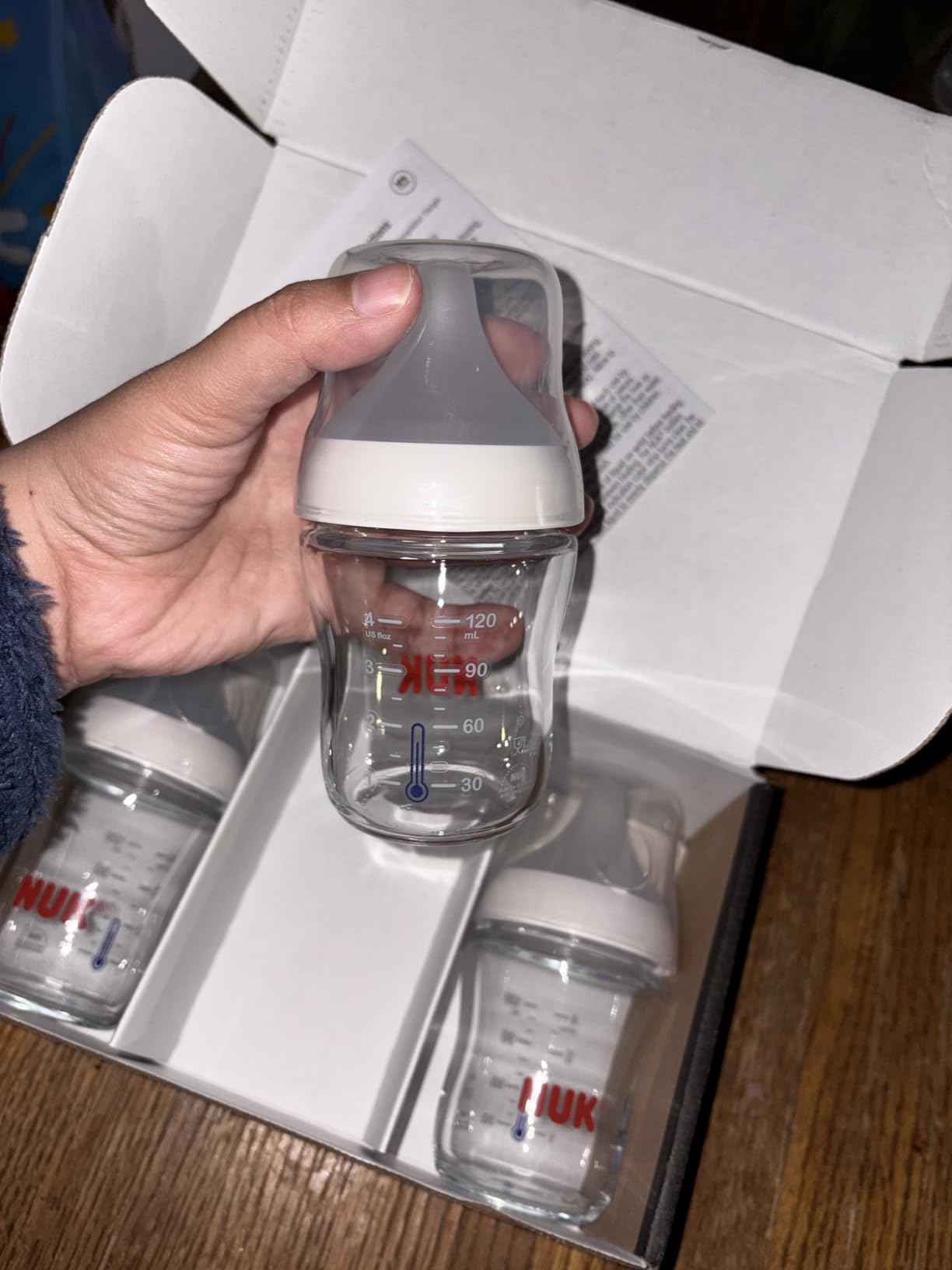 NUK Perfect Match Glass Natural + Anti-Colic Bottle, 4 oz. Glass Baby Bottles with SafeTemp Temperature Indicator, Newborn Essentials, 3-Pack customer photo 1