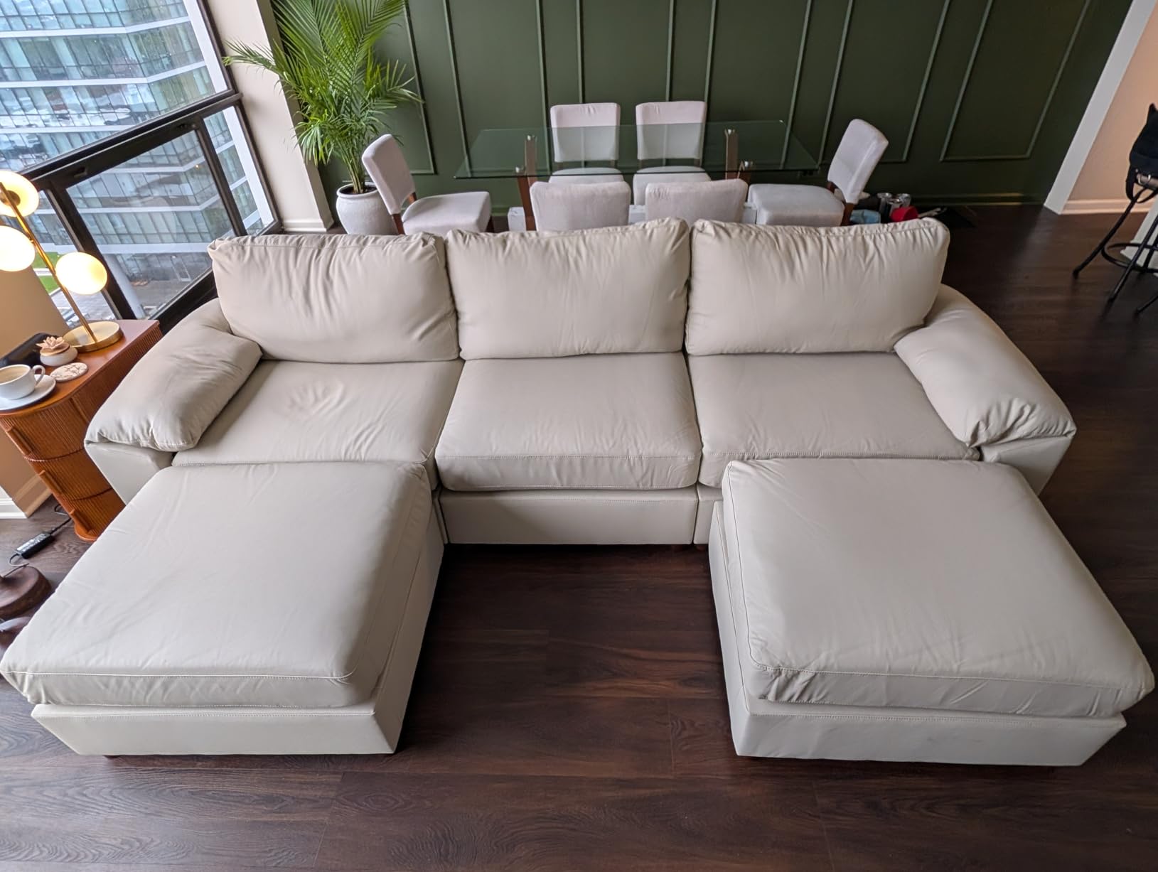 EASE MOOSE Deep Seat Sectional Couch, Scratch Resistant Faux Leather Material, 5-Seat Oversized Modular Sofa for Living Room, U Shaped Modern Comfy Sofas, Beige customer photo 1