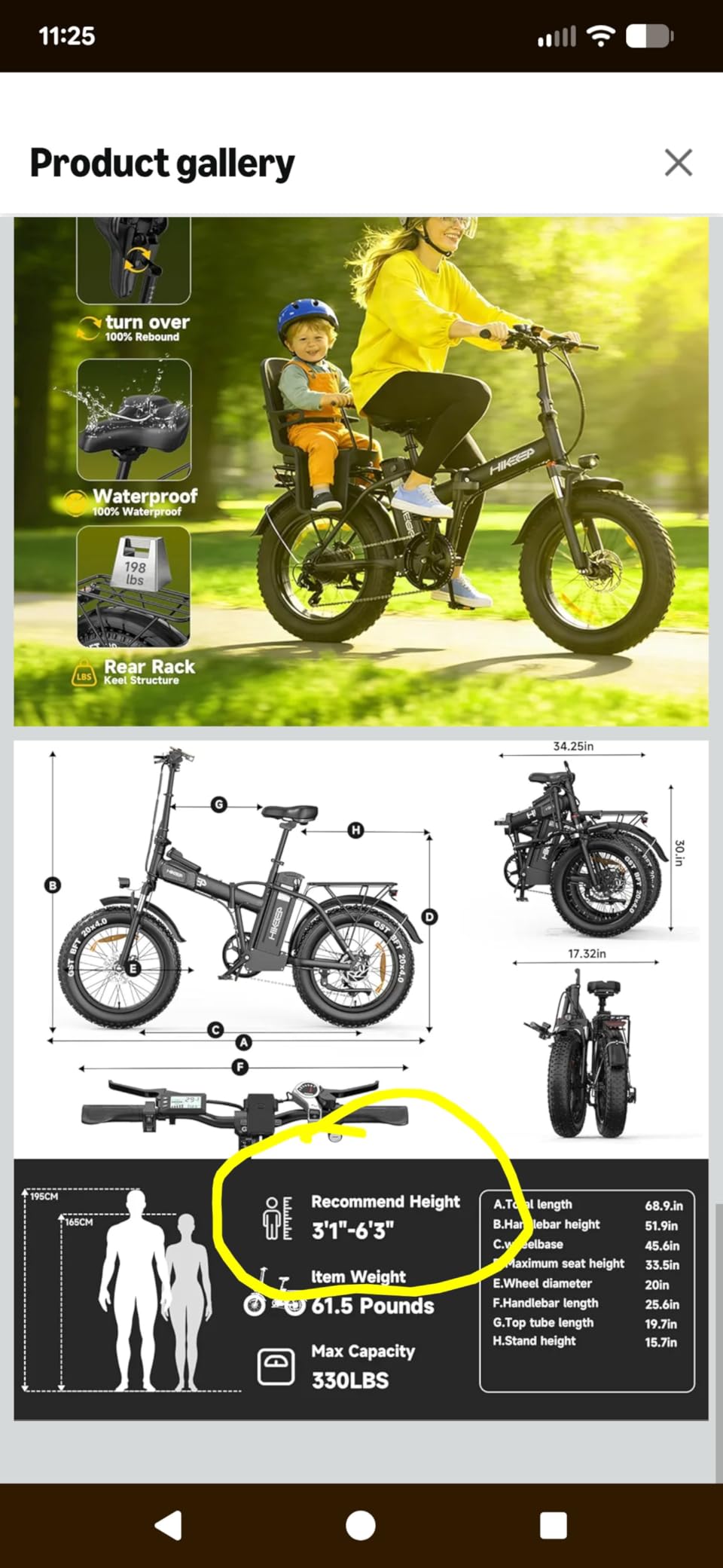 48/52V 15.6/25/40AH Fat Tire Electric Bike for Adults, UL2849 Certified 90% Pre-Assembled Folding E-Bike with Removable Battery & Cargo Rack customer photo 2