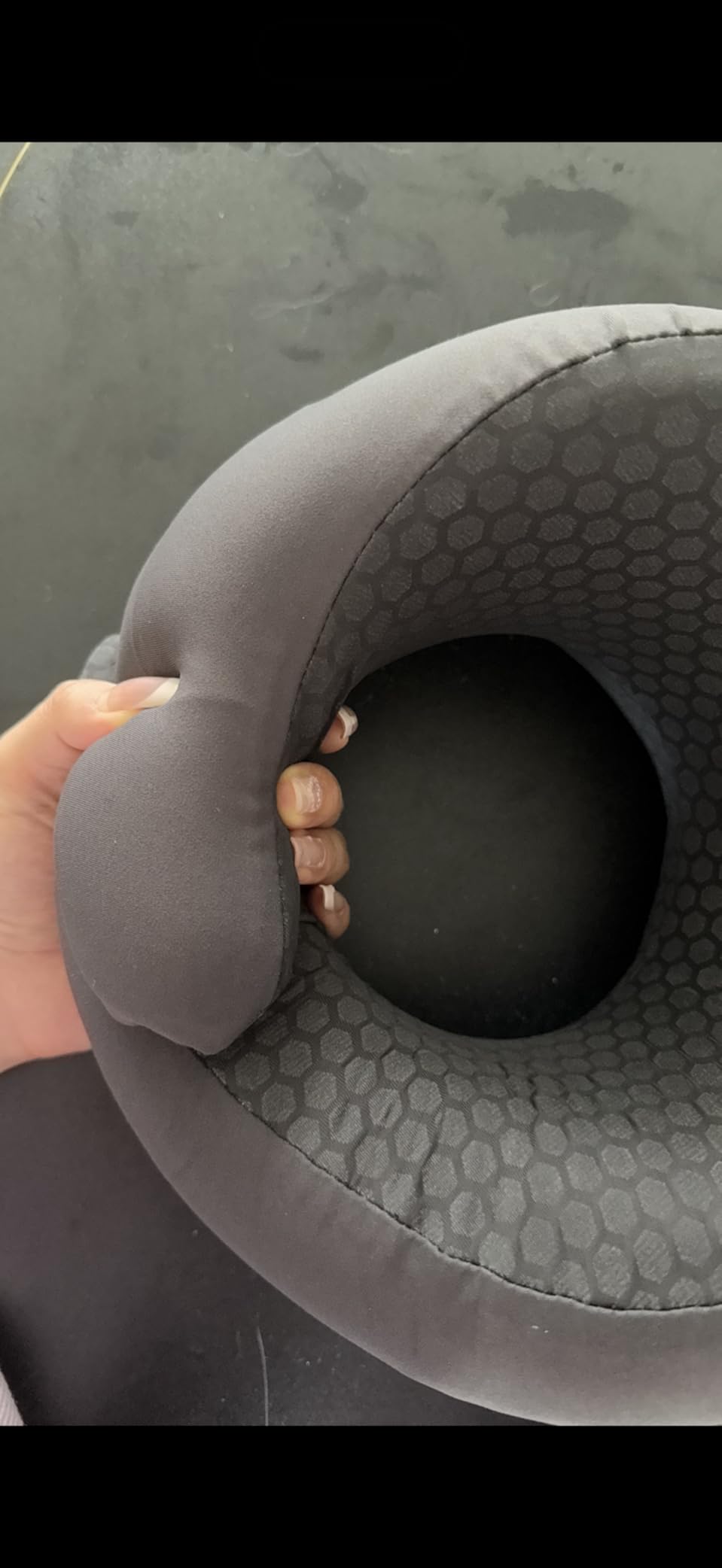 Dream Valley Neck Travel Pillow, Memory Foam Travel Pillow for Airplane, Portable Roll-Up Neck Pillow with Cooling Inner Fabric, 360 Degree Ergonomic Support, No Head Bobbing, Charcoal Gray customer photo 1