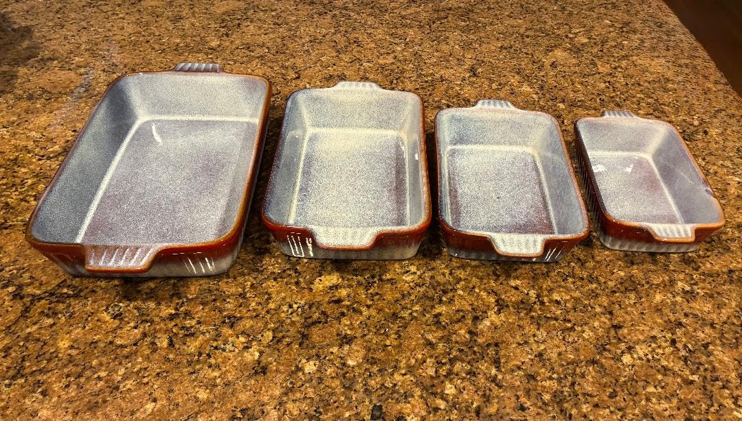 vancasso Ceramic Casserole Dishes for Oven, Reactive Glaze Bakeware Set of 4, Deep Rectangular Baking Dishes with Handles, Lasagna Pan Set, Microwave & Dishwasher Safe, Gradient Red & Blue (9.4