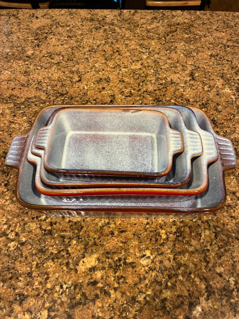 vancasso Ceramic Casserole Dishes for Oven, Reactive Glaze Bakeware Set of 4, Deep Rectangular Baking Dishes with Handles, Lasagna Pan Set, Microwave & Dishwasher Safe, Gradient Red & Blue (9.4