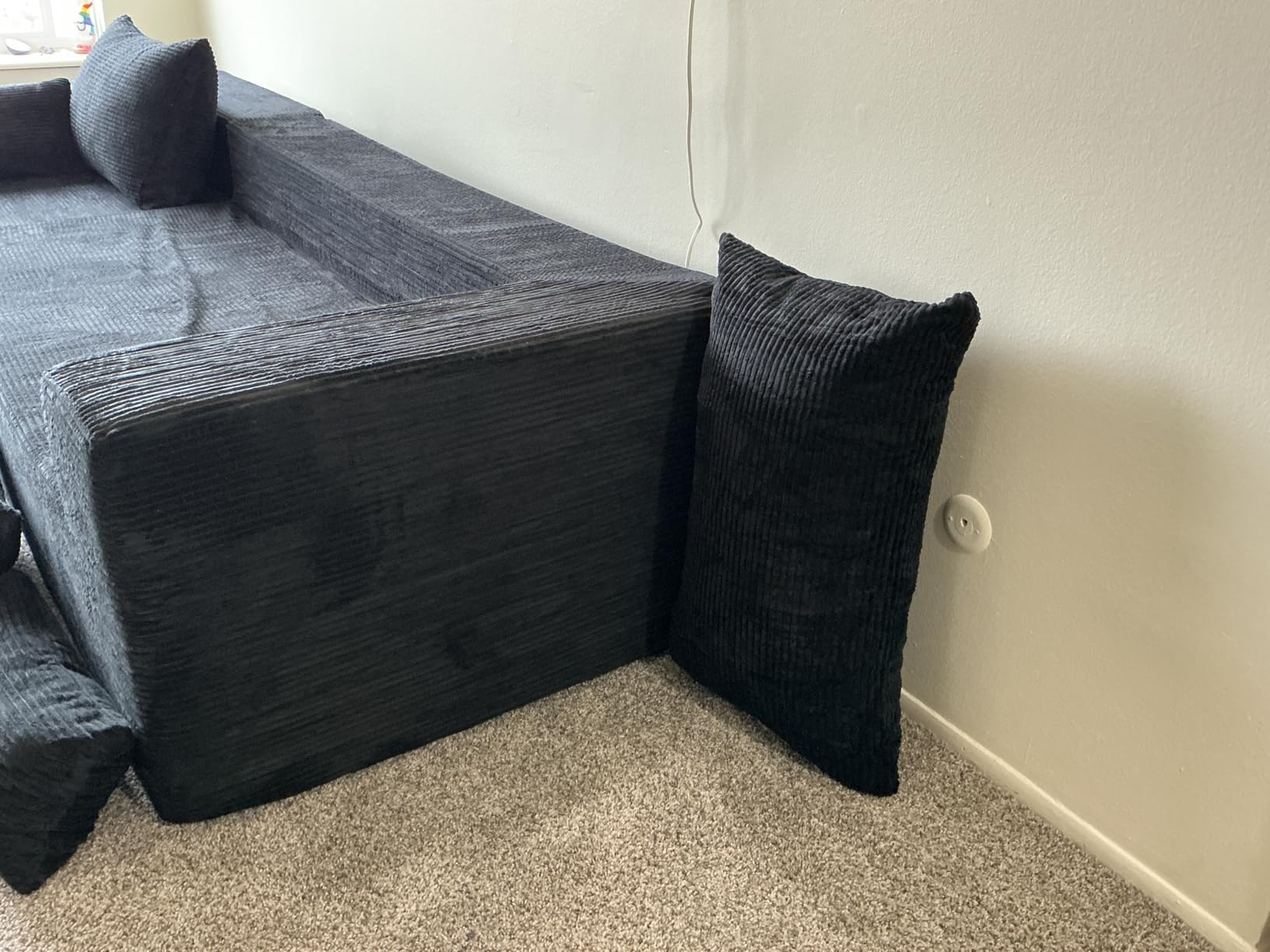 GRUSIGN Cloud Sectional Boneless Couches for Living Room, Modular L Shaped Couch with Deep Seat Oversized Right Facing Chaise, Memory Foam Compressed Spineless 3 Seater Sofa for Apartment, Black customer photo 1