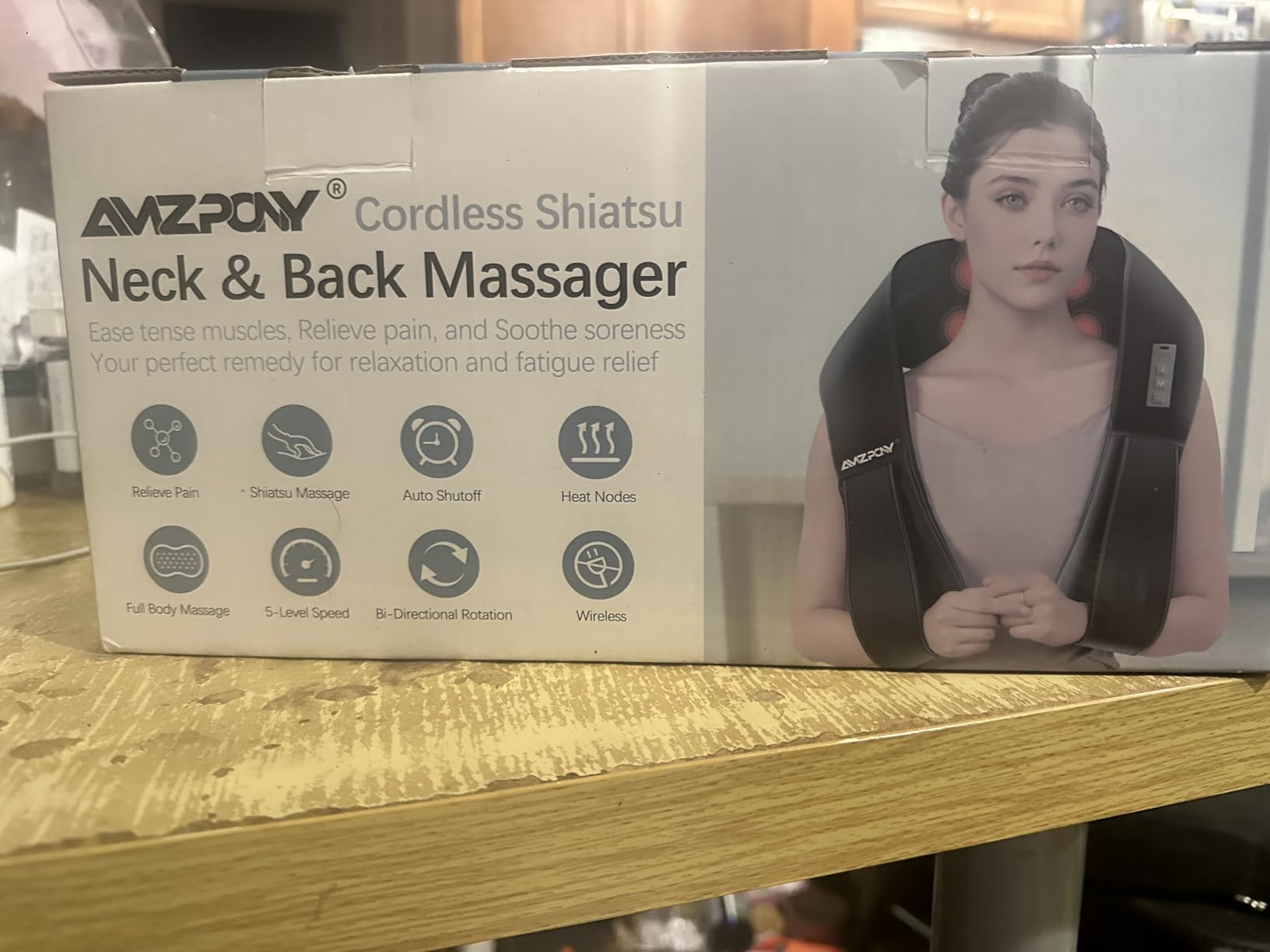 AMZPONY Cordless Neck Massager for Pain Relief Deep Tissue, Rechargeable Shiatsu Neck and Back Massager with Heat Kneading Shoulder Massage for Body Muscle Pain Relief,Gifts for Mom Dad Friends customer photo 1