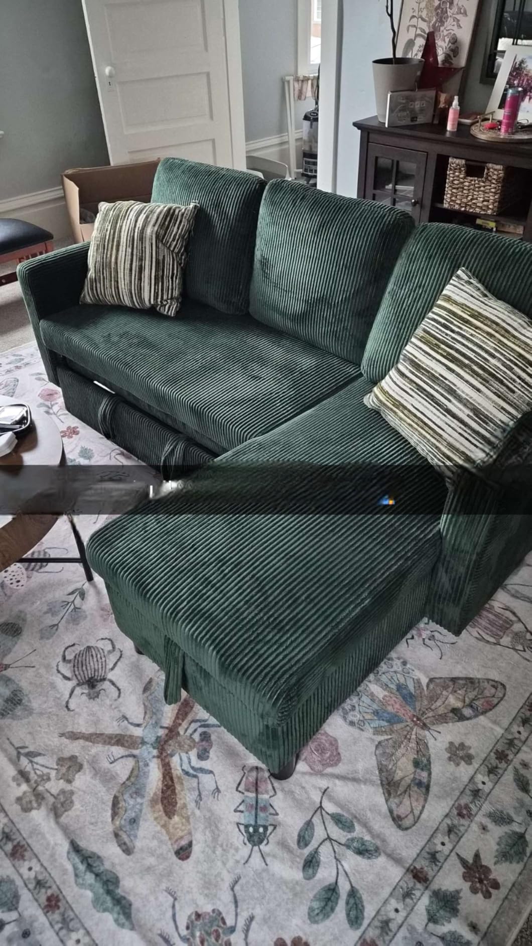 Vongrasig Sleeper Sofa with Storage for Small Space, Convertible Small Pull Out Couch with Storage Chaise, L Shaped Sectional Sofa Bed for Apartment, Guest Room, Dark Grey Corduroy customer photo 1