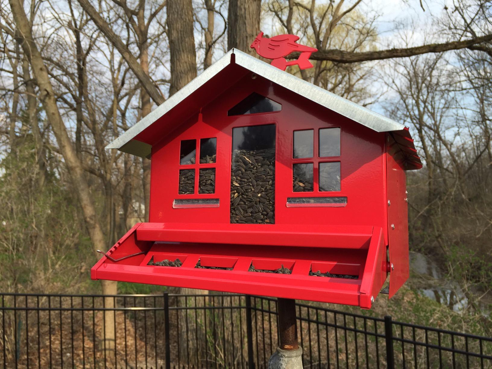 Perky-Pet Squirrel-Be-Gone II Country House Bird Feeder with Weathervane - 8 lb Seed Capacity - Squirrel Proof Wild Bird Feeder for Outdoors - Durable Construction - Rustic Outdoor Decor - 338, Red customer photo 1