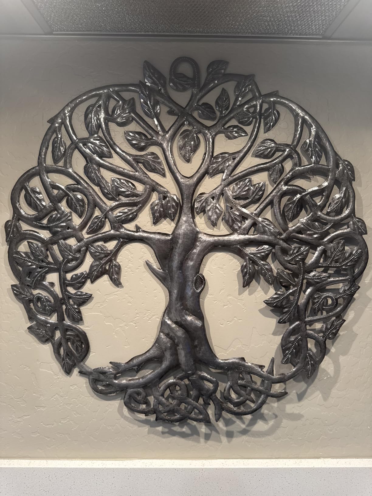 Tree of Life Metal Wall Art, Contemporary Iron Artwork Decor, Celtic Family Trees, 23 In. x 23 In. Round Modern Plaque, Handmade in Haiti, Fair Trade Certified, Signed By Wilson Etienne customer photo 2