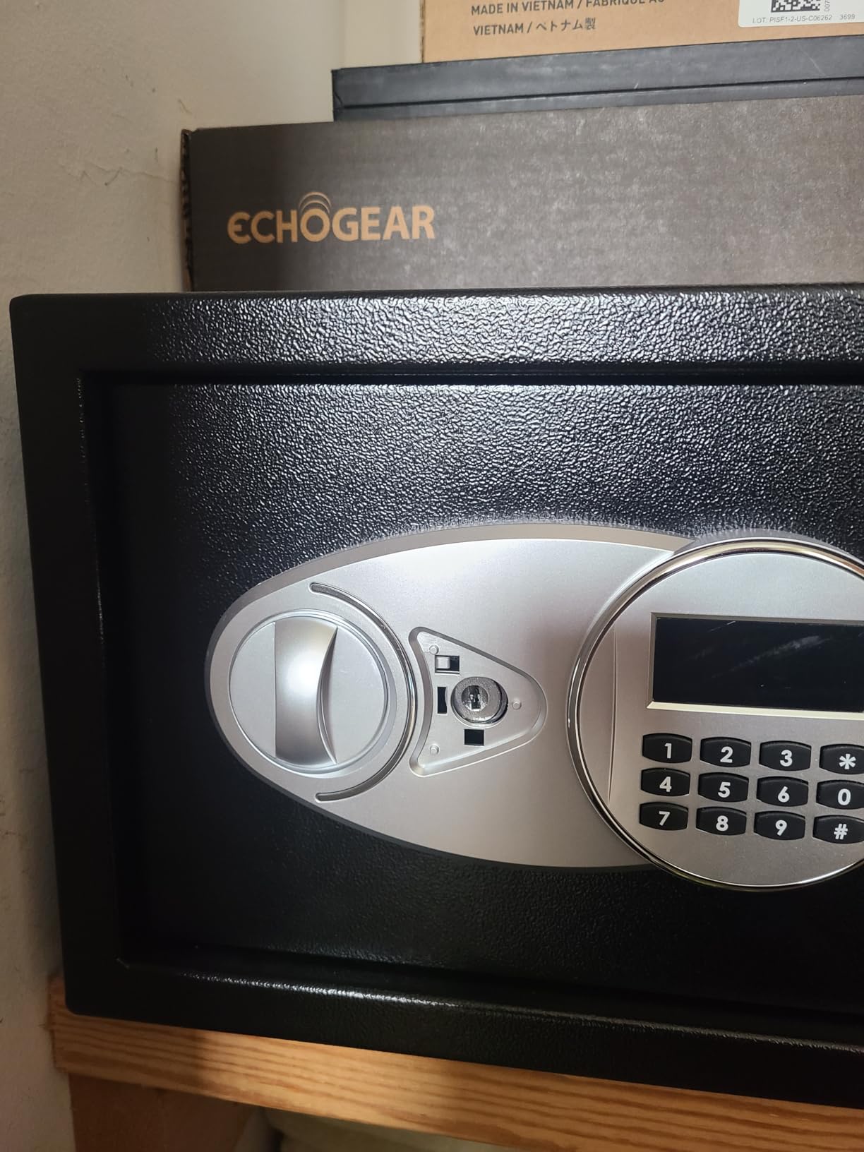 Amazon Basics Steel Security Safe and Lock Box with Digital Keypad, Electronic Lock, Emergency Key Open, Secure Cash, Jewelry, Documents, Black, 0.7 Cubic Feet, 16.9-x-14.6-x-7.1-inches (WxDxH) customer photo 1