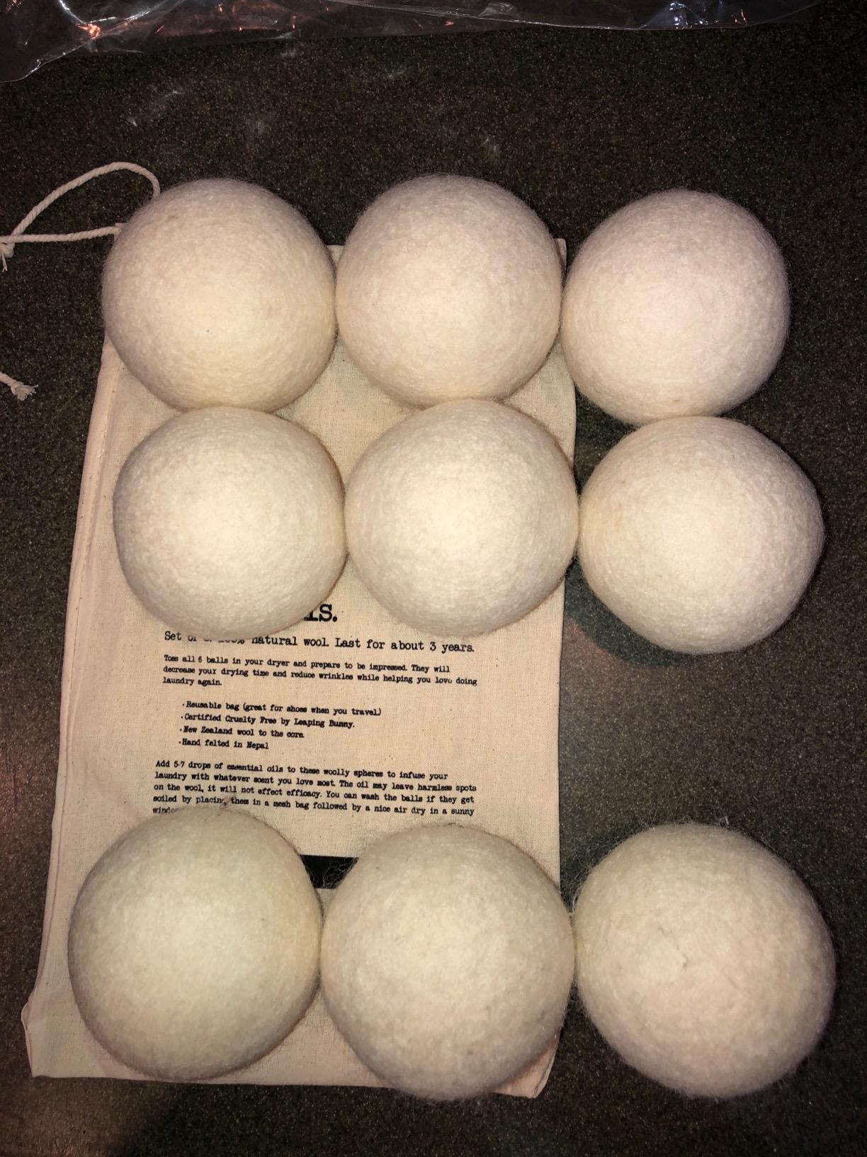 Molly's Suds Wool Dryer Balls | XL, Premium Organic Fabric Softener, Hypoallergenic, Hand-Felted, Reusable, Reduce Drying Time | White, Set of 6 customer photo 2