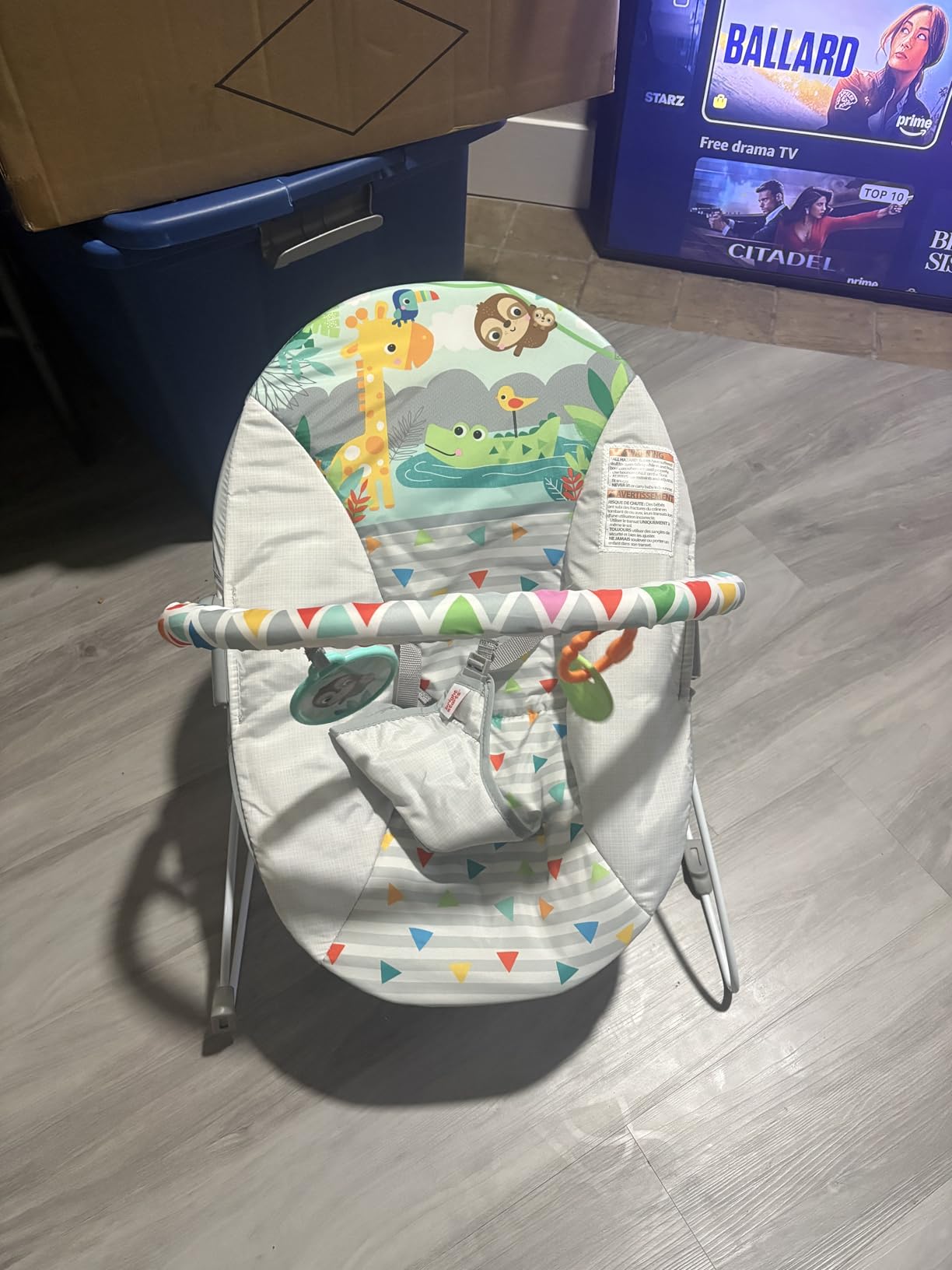 Bright Starts Baby Bouncer Soothing Vibrations Infant Seat - Removable -Toy Bar, Nonslip Feet, 0-6 Months Up to 20 lbs (Safari Fun) customer photo 2