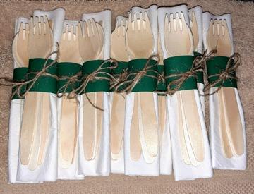 Disposable Wooden Cutlery Set - 100% Home Compostable - 300 Mix (120 Forks, 120 Spoons and 80 Knives) 6.5
