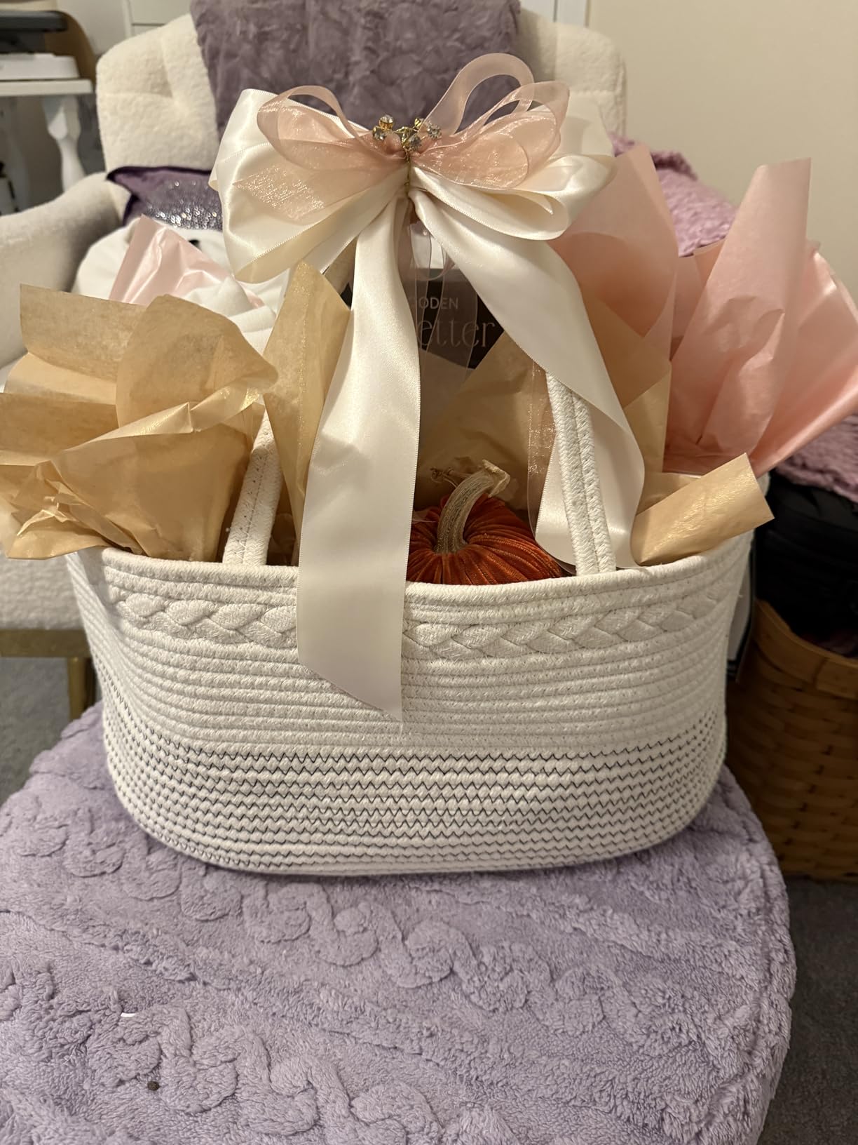 luxury little Diaper Caddy Organizer, Large Cotton Rope Nursery Baby Basket, Changing Table Organizer for Baby Diaper Storage, Portable Car Organizer Removable Divider (Off White, Large) customer photo 2
