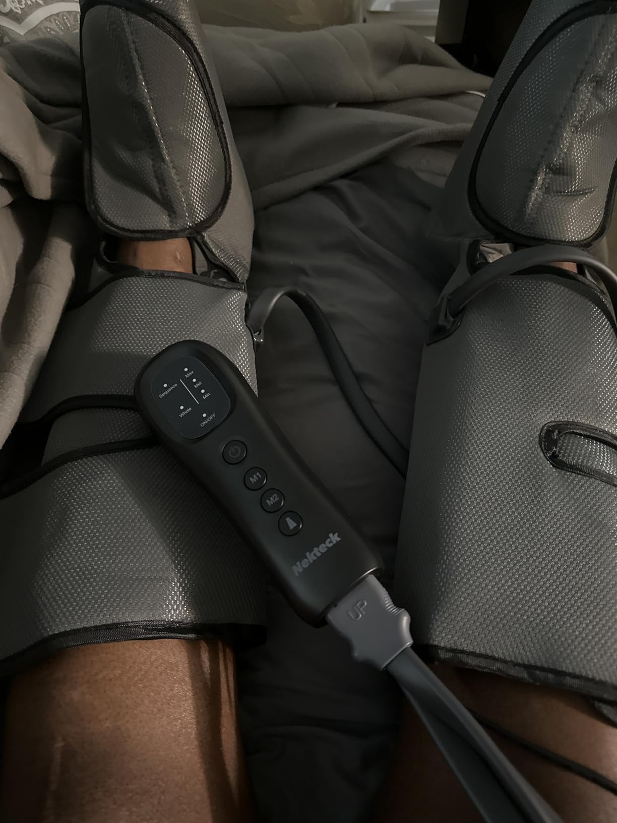 Nekteck Leg Compression Massager for Circulation and Relaxation, FSA Eligible Foot and Calf Massage Machine 2 Modes 3 Intensities with Hand-held Controller for Pain Relief, HSA Adjustable Leg Wraps customer photo 1