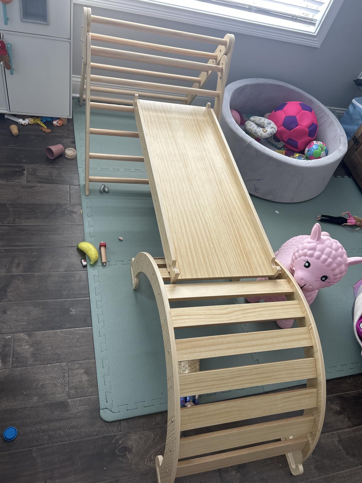 Avenlur Hazel 5-in-1 Indoor Climbing Gym - Waldorf and Montessori Climbing Set with Triangle Ladder, Climbing Ramp, Arch Climber, Rocker, and Slide - Montessori Toys for Children 18mo to 7yr (Natural) customer photo 1