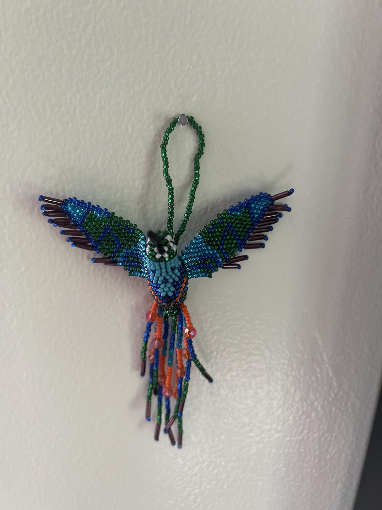 Mayan Arts New Hummingbird, Beaded Ornamental Figurine, Red, Blue, Orange, Christmas Tree Ornaments, Good Luck Charm, Holiday Decoration, Handmade in Guatemala 3 Inches x 5 Inches (Red Multi) customer photo 1