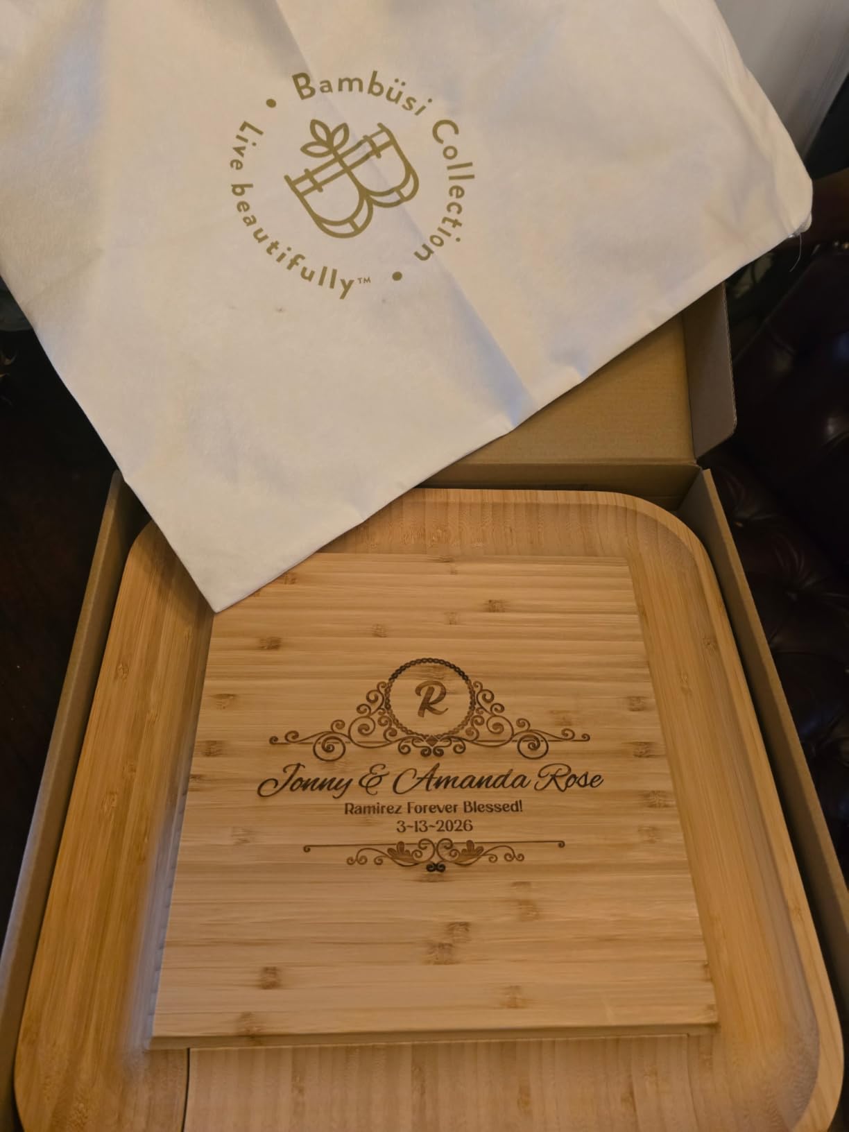 Personalized Charcuterie Board - Custom Engraved Bamboo Cheese Board Gift Set with Knife Drawer, Wedding Gifts for Couple, Anniversary Bridal Shower Engagement Birthday Housewarming Gifts for Women customer photo 1