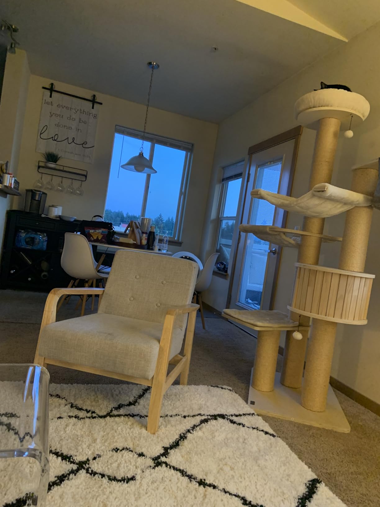 Tangkula Modern Cat Tree, Multi-Level Large Cat Tower with Condo, Hammocks & Hanging Basket, Tall Cat Tree with Sisal Posts, Washable Cushions, Wood Cat Trees and Towers for Indoor Large Cats customer photo 2