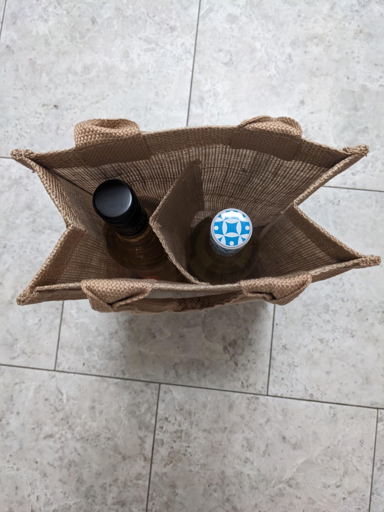 Jute Burlap 2 Bottle Wine Gift Tote Bags with Soft Cotton Handles Reusable for Wedding, Parties, Birthdays | Eco-friendly customer photo 2