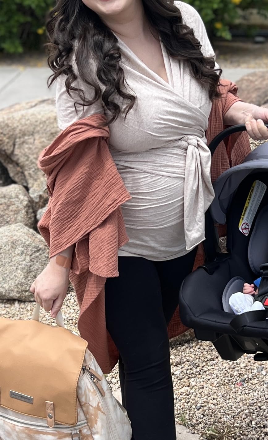 Kindred Bravely Short Sleeve Skin to Skin Nursing Wrap Top, Kangaroo Shirt for Mom and Baby, Organic Cotton (Oatmeal Heather, Small) customer photo 1