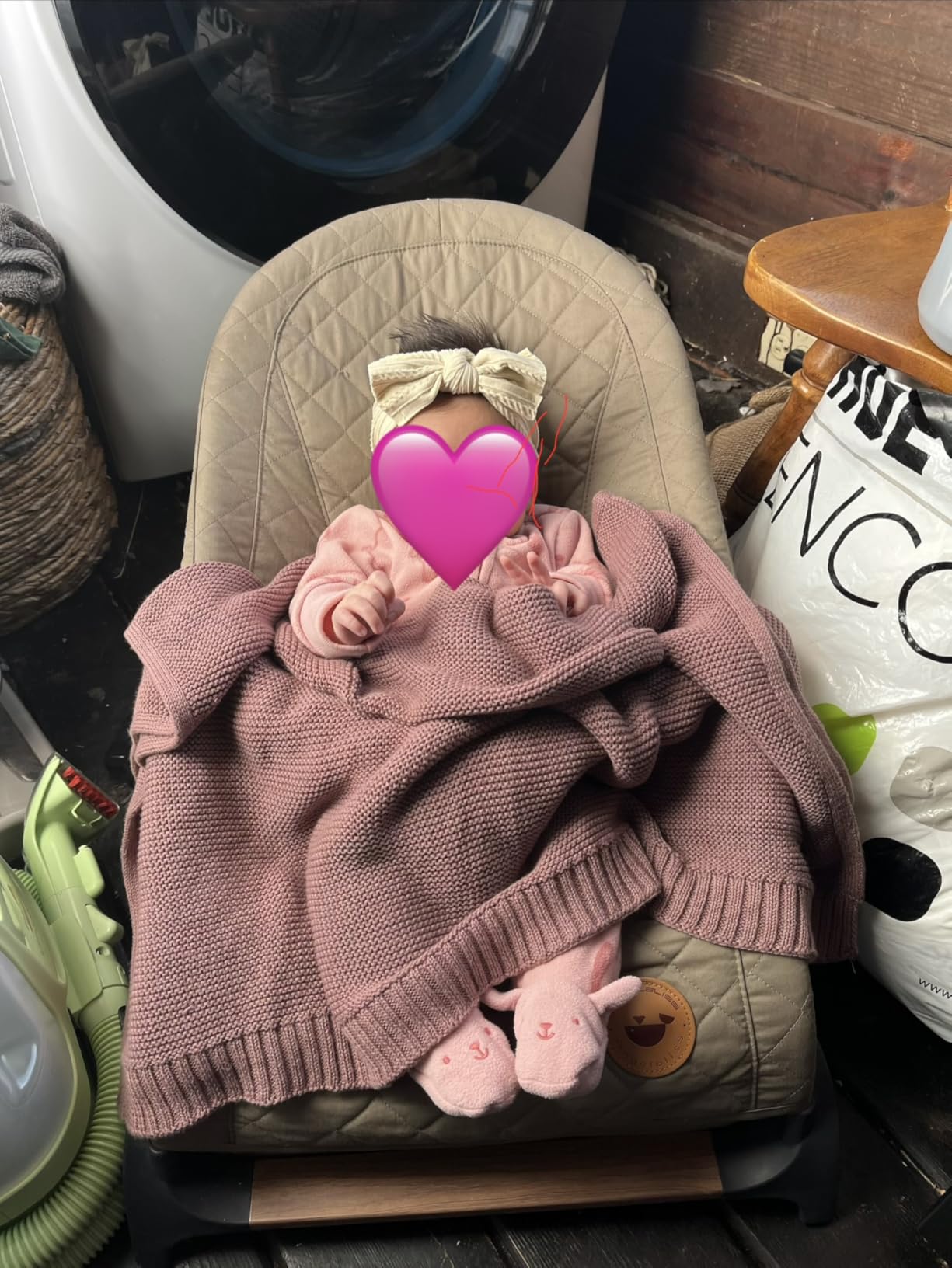 ANGELBLISS Baby Bouncer, Portable Bouncer Seat for Babies, Infants Bouncy Seat with Cotton Fabric, Natural Vibrations (Pink) customer photo 1