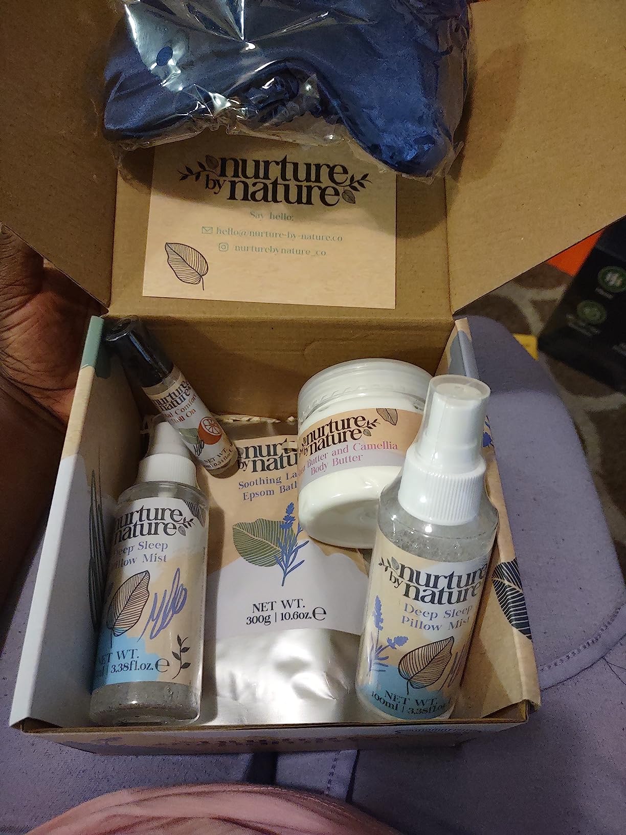 Nurture by Nature New Mom Self Care Gift Set with Body Scrub, Lavender Pillow Spray, Sleep Mask, Body Butter, Shower Gel & Bath Salts - Vegan Friendly - Stocking Stuffer, Baby Shower Gift Basket customer photo 2