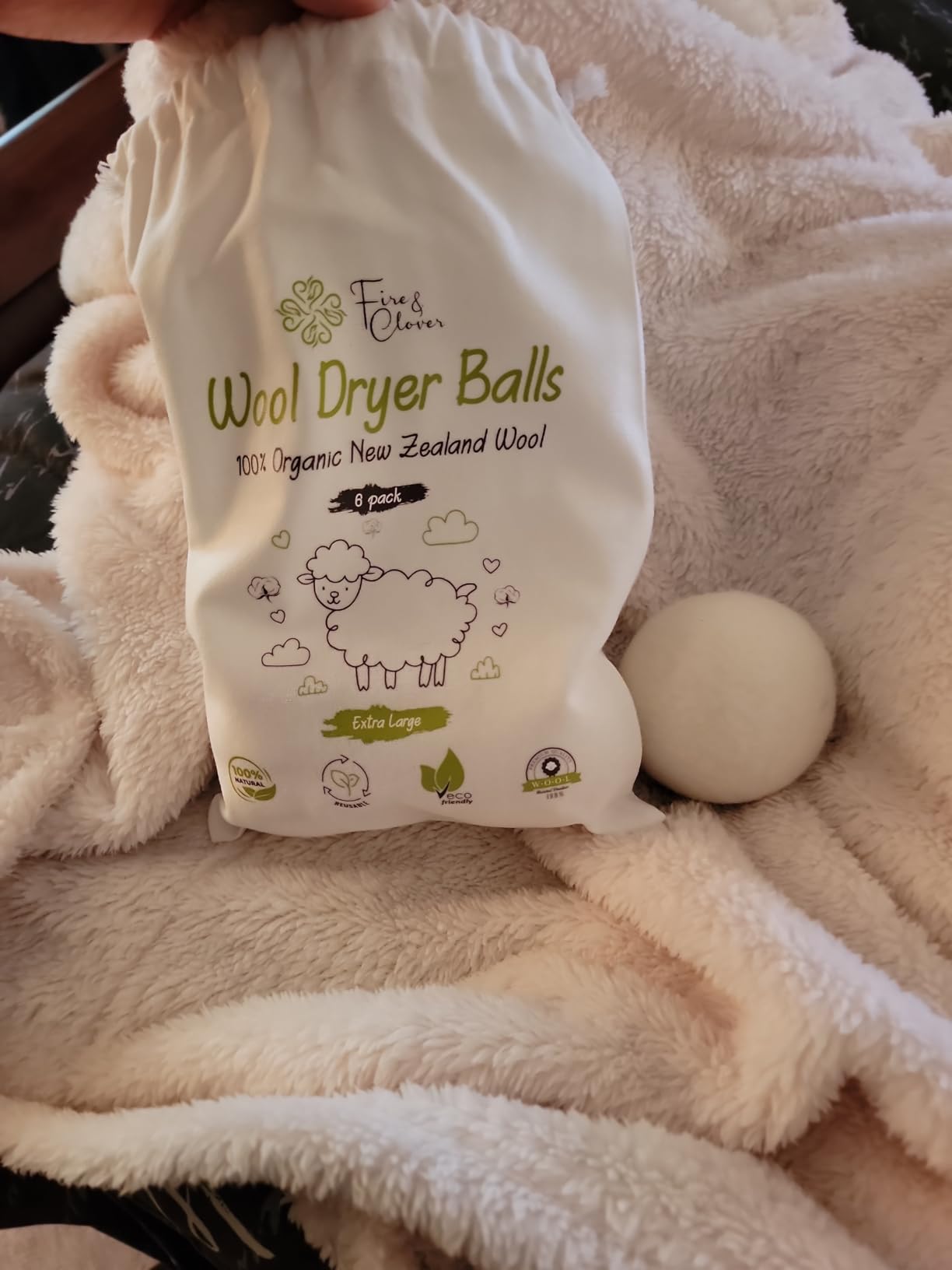 Organic Wool Dryer Balls Laundry Reusable (Set of 6) XL - 100% Pure New Zealand Wool - Natural Anti Static Fabric Softener Balls customer photo 2