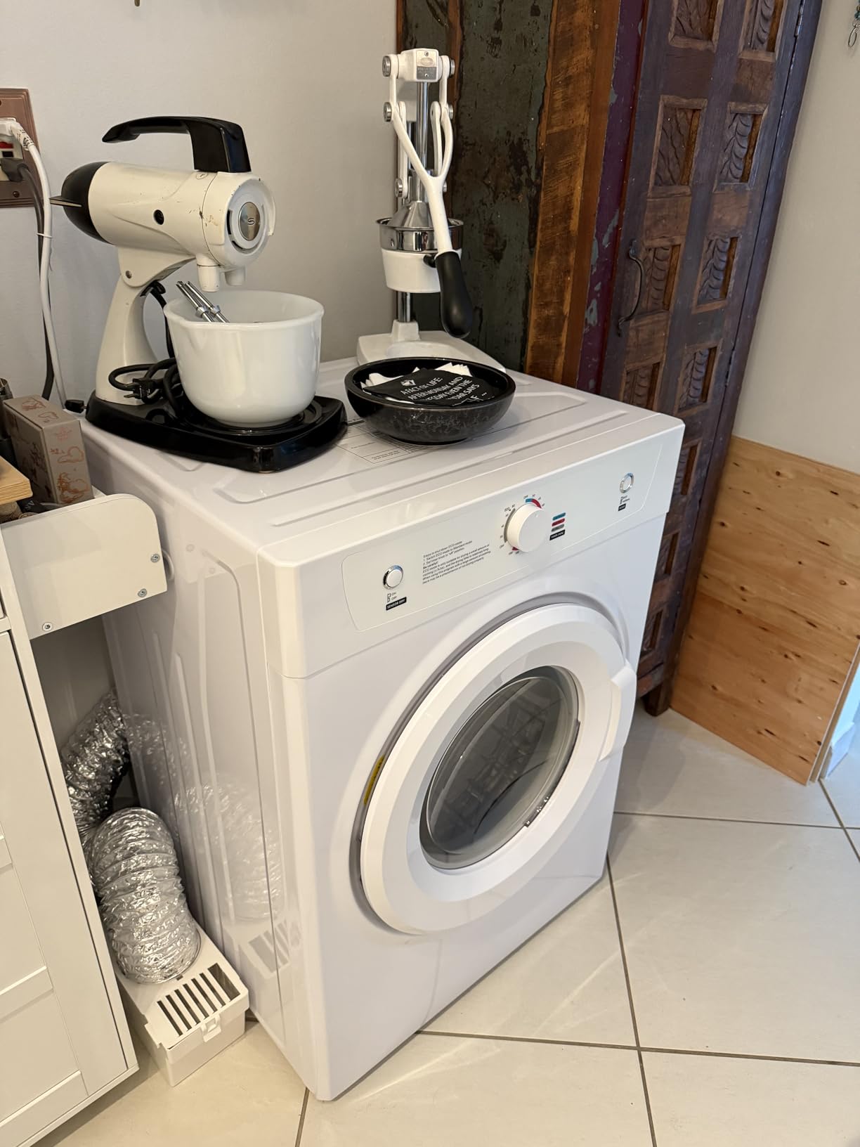 Euhomy Compact Dryer 1.8 cu. ft. Portable Clothes Dryers with Exhaust Duct with Stainless Steel Liner Four Function Small Dryer Machine, Suitable for Apartments, Dorm, RVs, White customer photo 1
