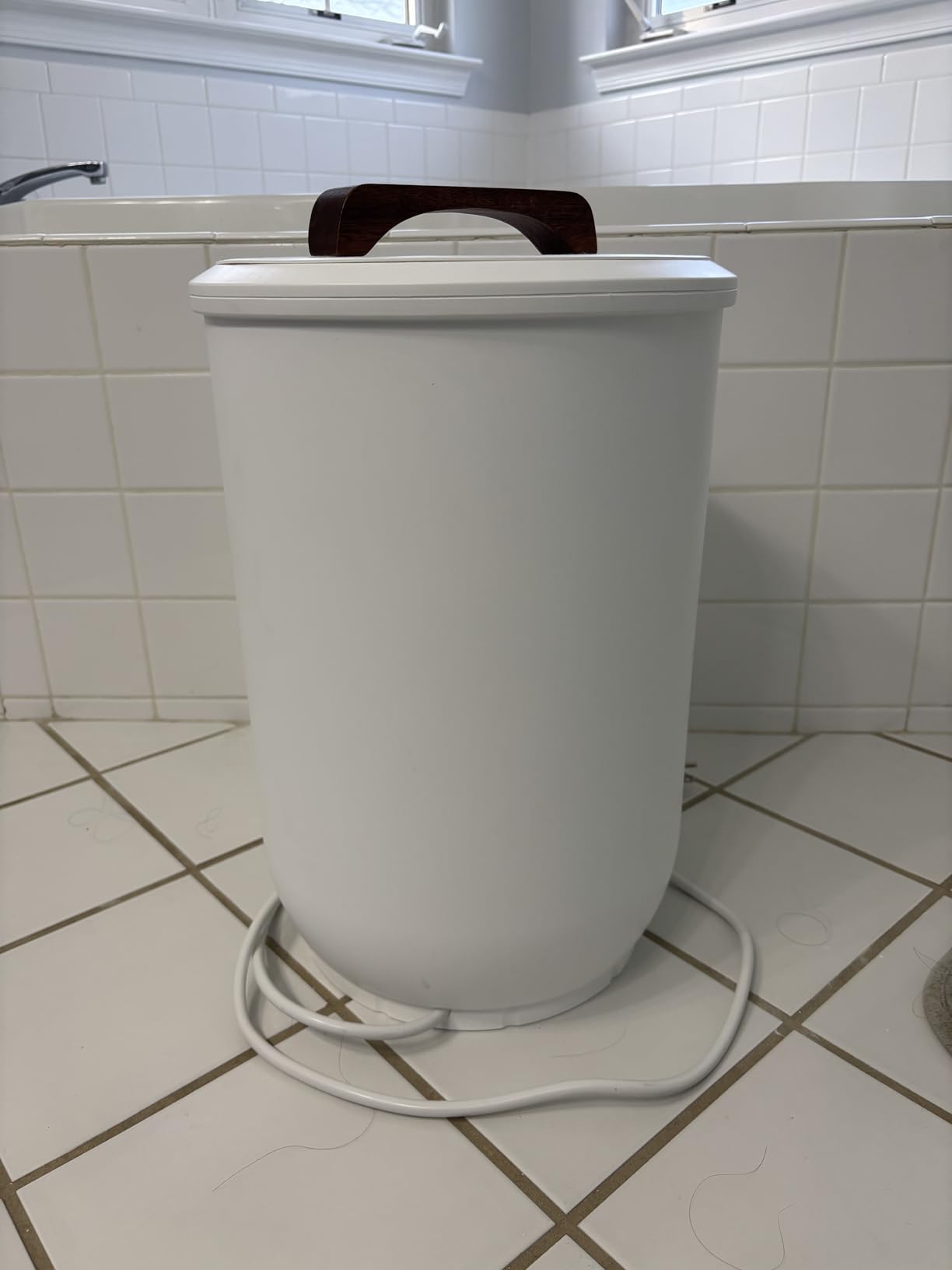 SAMEAT Heated Towel Warmers for Bathroom - Large Towel Warmer Bucket, Wood Handle, Auto Shut Off, Fits Up to Two 40