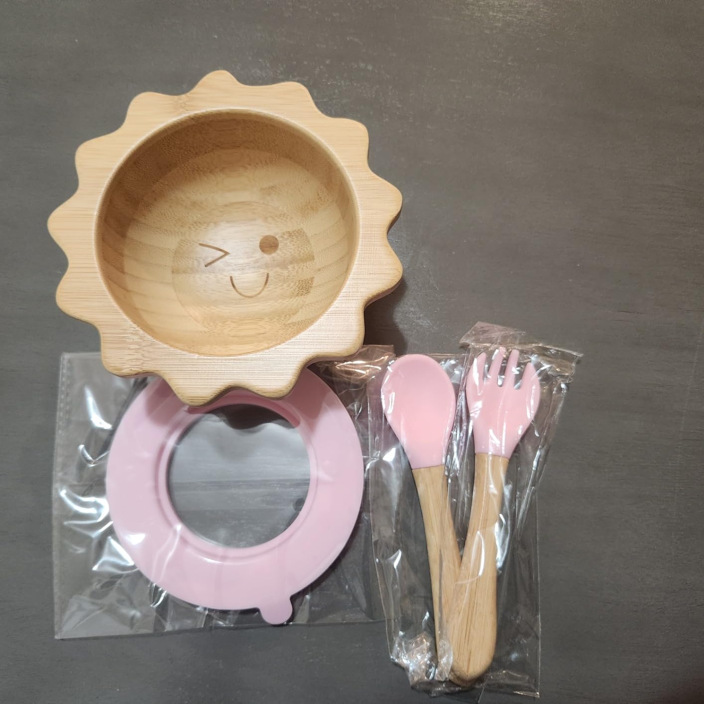 let's make Bamboo Suction Plates Bowls Set for Baby Toddler Divided Platter Food bowl with Silicone Fork & Spoon All-Natural Baby Feeding Set for Baby-Led Weaning, Non-Slip Design customer photo 1