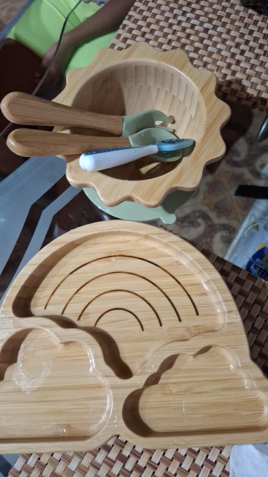 let's make Bamboo Suction Plates Bowls Set for Baby Toddler Divided Platter Food bowl with Silicone Fork & Spoon All-Natural Baby Feeding Set for Baby-Led Weaning, Non-Slip Design customer photo 2