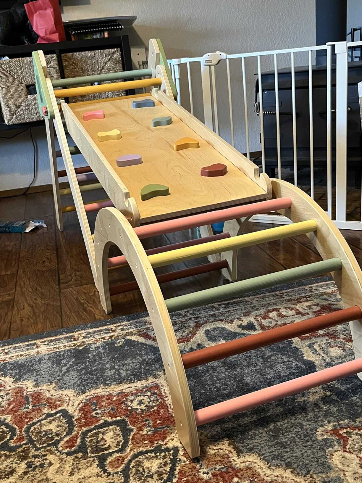 LOL-FUN Pikler Triangle Set with Slide for Toddler 1-3, Montessori Climbing Toys for 1 Year Old, Toddler Climbing Toys Indoor Pickler Climbing Set, Foldable Wooden Climber Jungle Gym for Kids customer photo 1