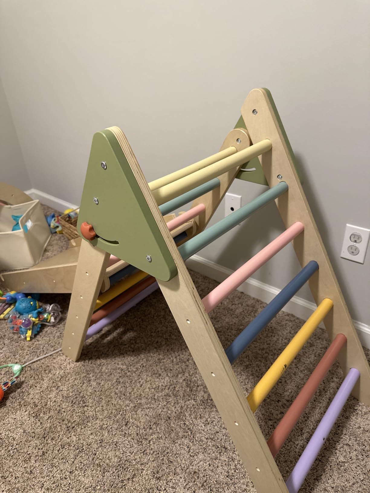 LOL-FUN Pikler Triangle Set with Slide for Toddler 1-3, Montessori Climbing Toys for 1 Year Old, Toddler Climbing Toys Indoor Pickler Climbing Set, Foldable Wooden Climber Jungle Gym for Kids customer photo 2