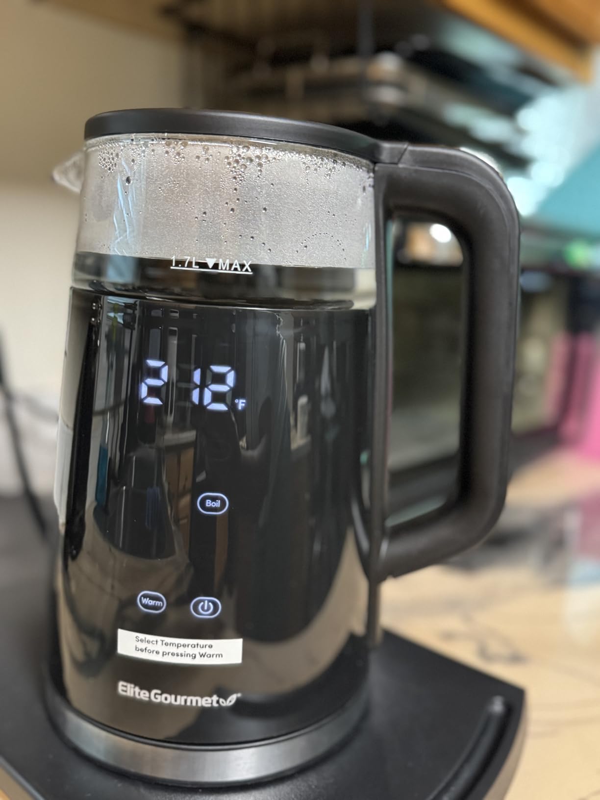 Elite Gourmet 1.7L Dual Wall Cool Touch Electric Tea Kettle, Borosilicate Glass, 304 Stainless Steel Interior, Programmed Digital Touchscreen, Keep Warm, Auto Off & Audible Indicator, Black customer photo 2