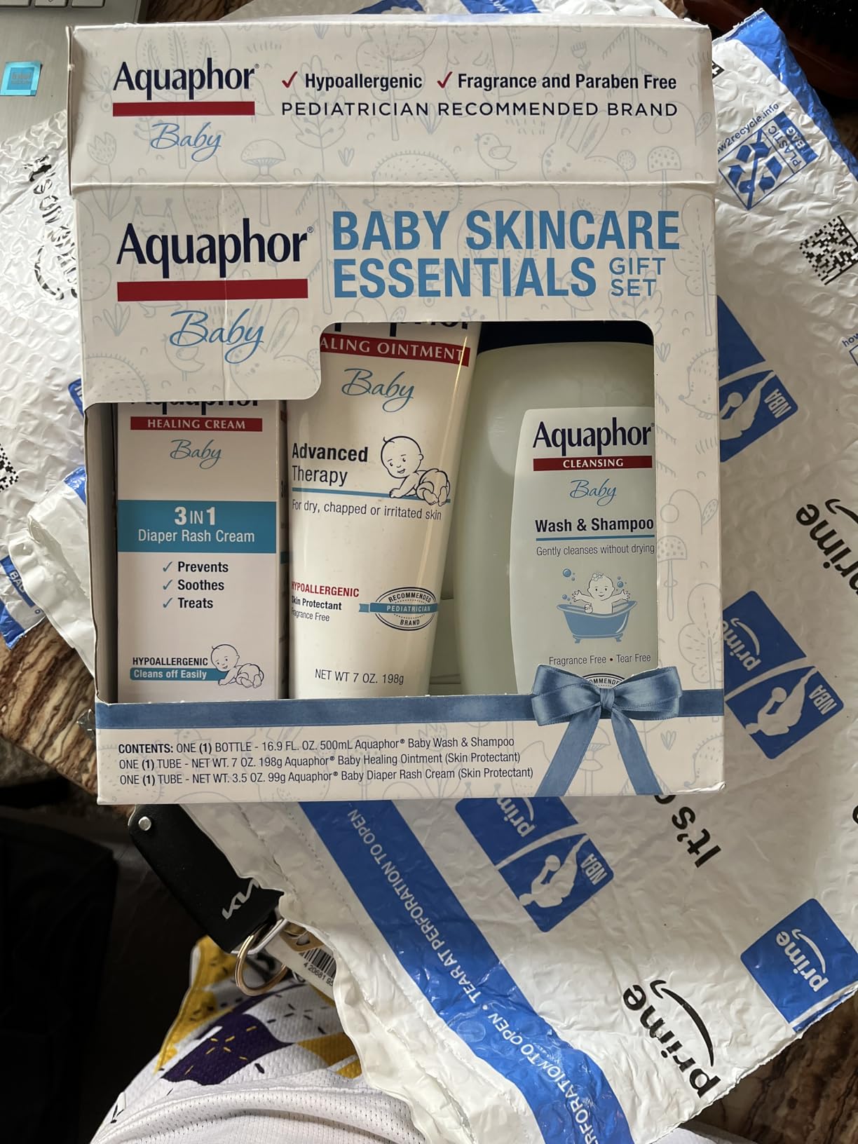 Aquaphor Baby Skin Care Essentials Gift Set with Baby Wash and Shampoo (16.9 Fl Oz) + Healing Ointment for Chapped Skin and Drool Rash (7Oz) + Diaper Rash Cream (3.5Oz), Hypoallergenic customer photo 1