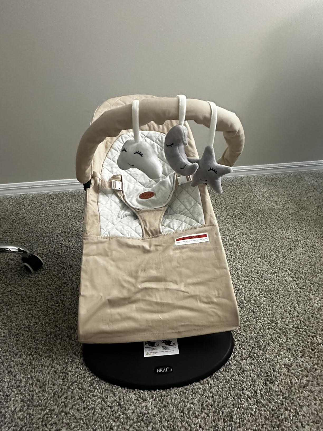HKAI Baby Bouncer, Portable Baby Bouncer Seat for Babies 0-18 Months, 100% Cotton Fabrics, 3 Modes of use with Rocker and Stationary Options, Infant Rocker Chair with Hanging Toys-Dark Grey customer photo 1