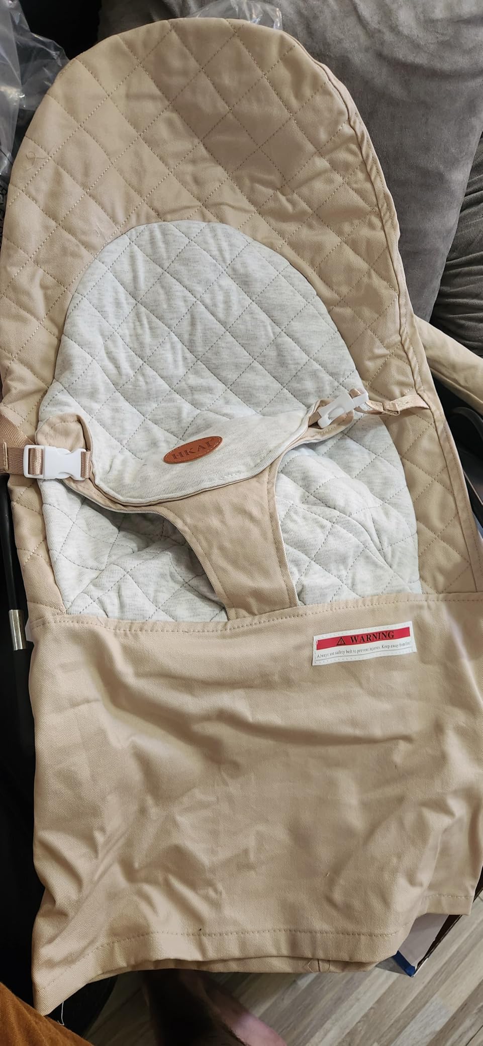 HKAI Baby Bouncer, Portable Baby Bouncer Seat for Babies 0-18 Months, 100% Cotton Fabrics, 3 Modes of use with Rocker and Stationary Options, Infant Rocker Chair with Hanging Toys-Dark Grey customer photo 2