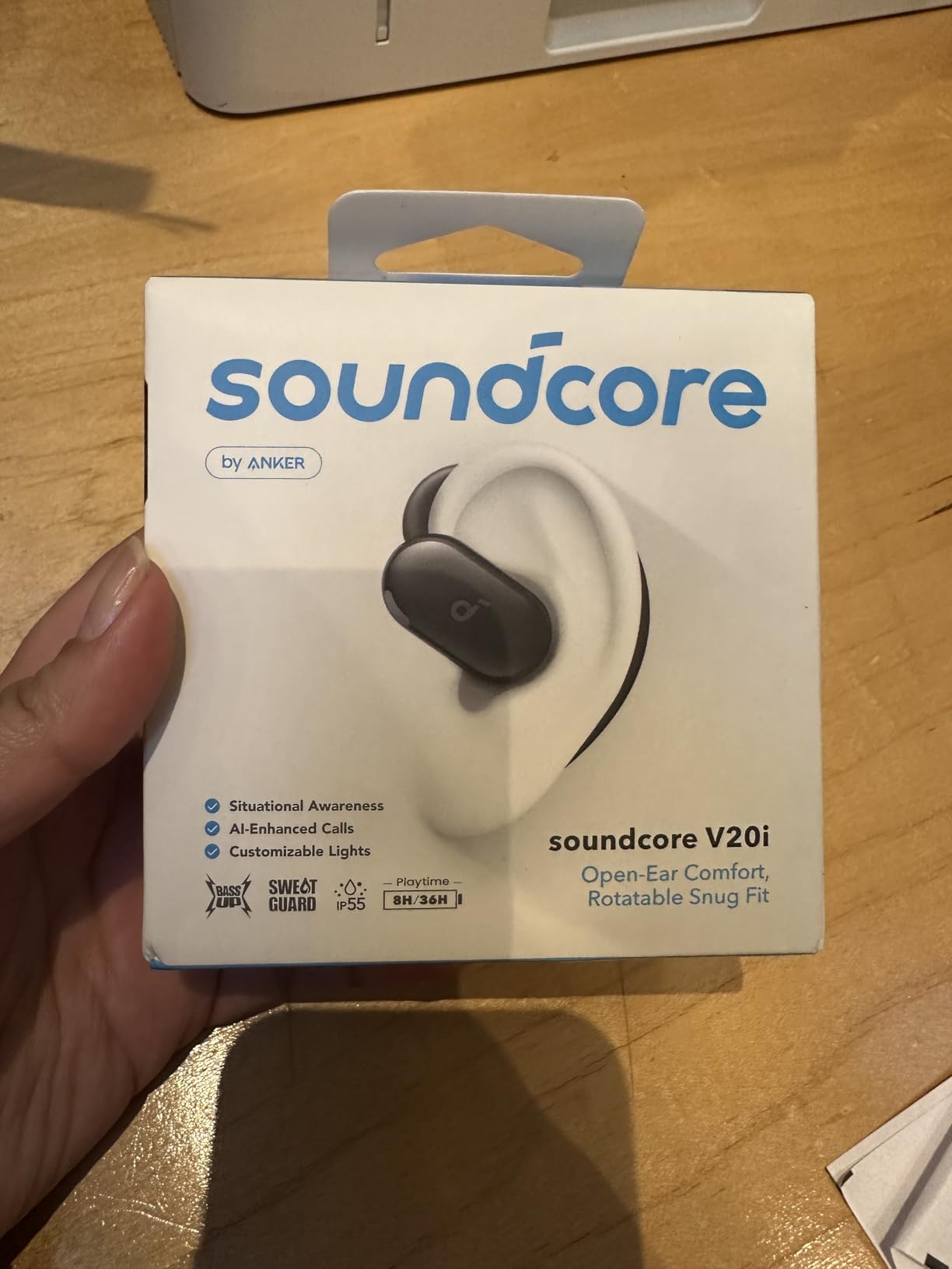 Soundcore V20i by Anker Open-Ear Headphones, Adjustable Ear Hooks, Ultra-Comfort, Snug Fit, Powerful Sound, Clear Calls, IP55, 36H Playtime, Bluetooth 5.4 Wireless Earbuds, Multipoint Connection customer photo 1